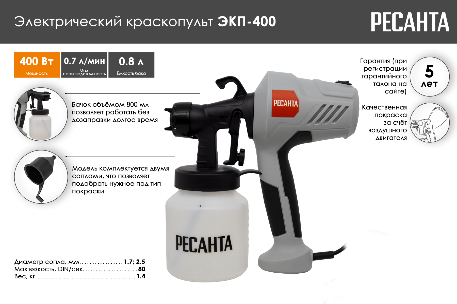 Краскопульт электрический Ресанта ЭКП-400 75/17/1