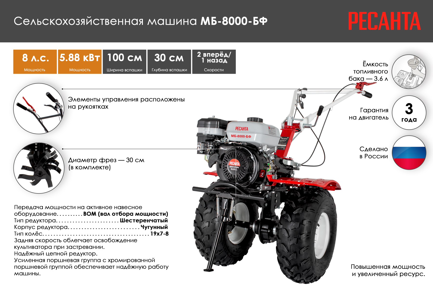 Сельскохозяйственная машина Ресанта МБ-8000-БФ 70/5/40