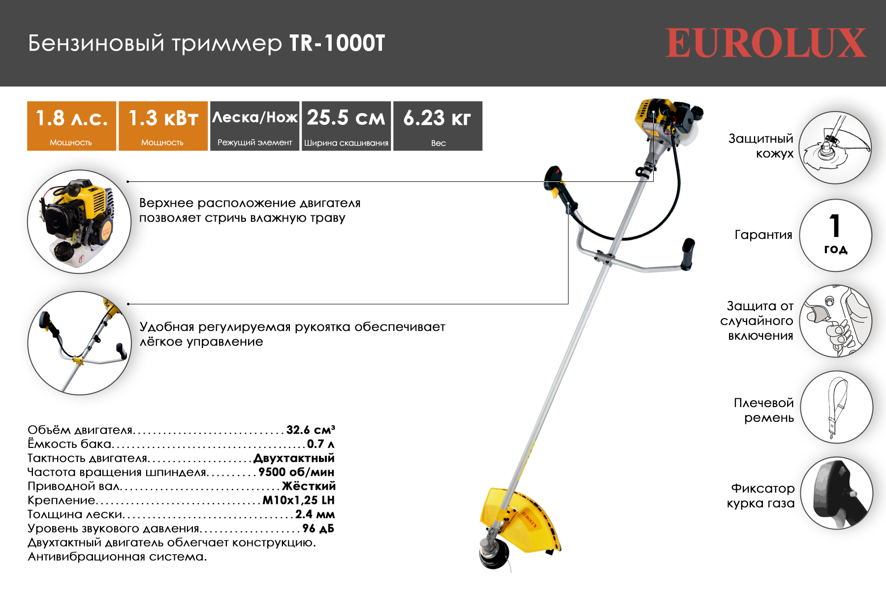 Триммер бензиновый Eurolux TR-1000 T